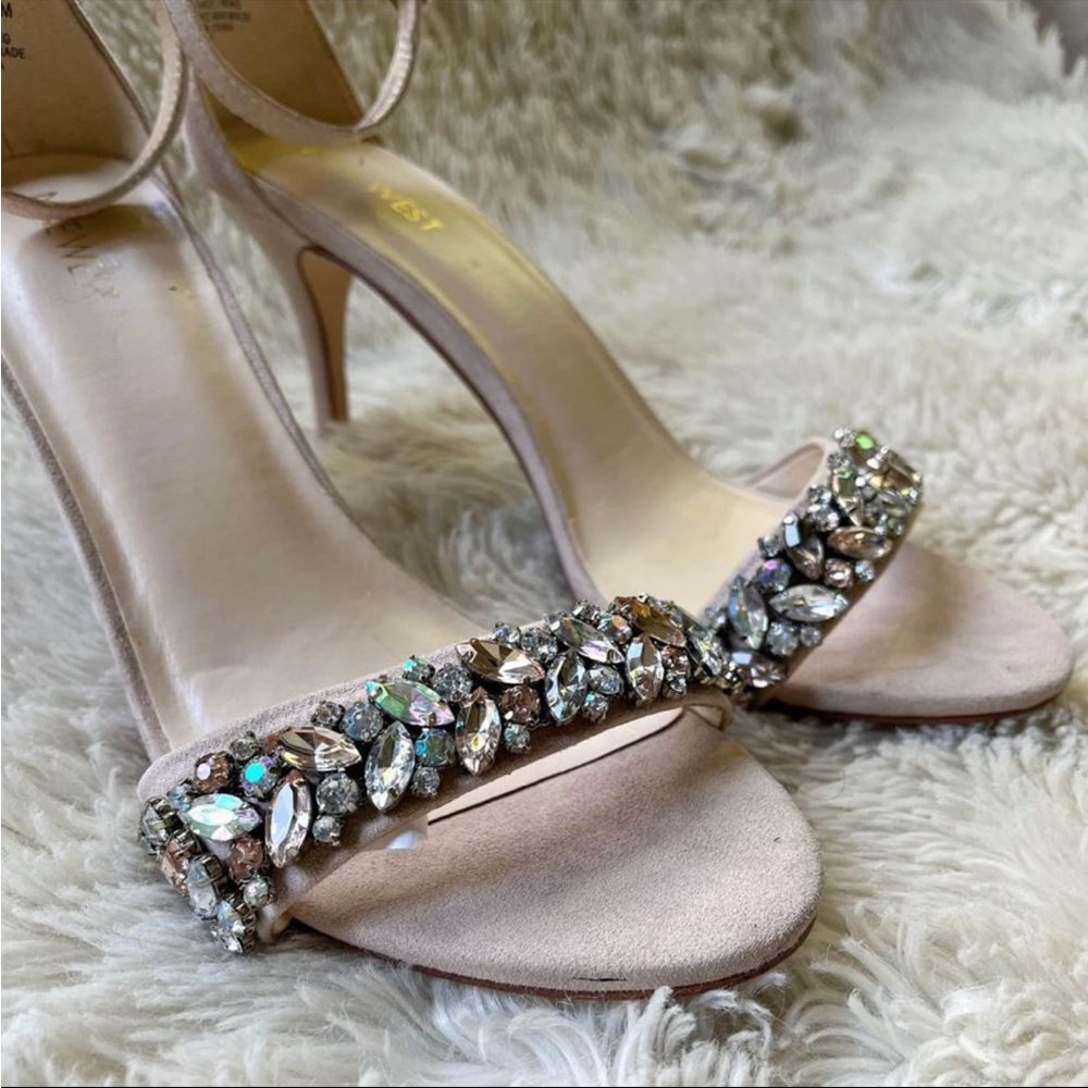 Nine West “Innocent” Pale Pink Bejeweled Ankle Strap Heels, as 10 - Picture 6 of 10
